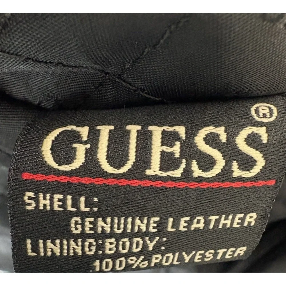 Guess Black‎ Men's Leather Moto Jacket Size Large Lined 2000's
